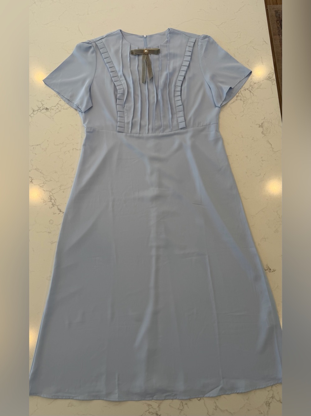 Light Blue Pleated Front Midi Dress